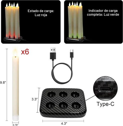 Miniatura 2 de GenSwin Velas cónicas recargables sin llama con base de carga, paquete de 6 velas LED que funcionan con batería con control remoto y temporizador