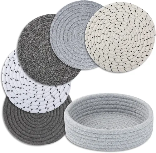 Salvamanteles para platos calientes, ollas y sartenes, almohadillas calientes con cesta de almacenamiento, soportes para ollas para cocina, tapete
