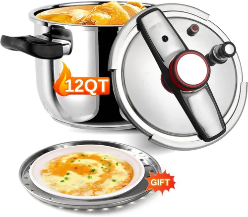 Olla a presión de 12 cuartos de galón, Olla a presión de acero inoxidable de 12 cuartos de galón, Utensilios de cocina a prueba de explosiones, Tapa