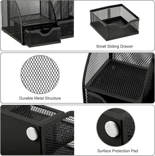 Miniatura 3 de Exerz Organizador de Escritorio Negro Accesorios de Oficina Suministros de Almacenamiento de Escritorio Soporte para Lápices y Bolígrafos con Cajón