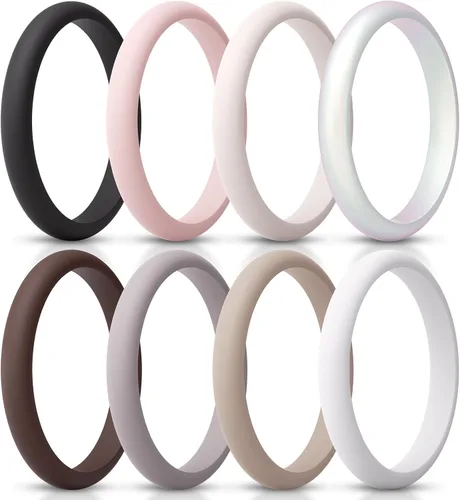 Miniatura 40 de ThunderFit - Realzadores de anillos de silicona delgados y apilables para mujer, alianzas de boda de silicona, 2.5 mm de ancho y 2 mm de grosor