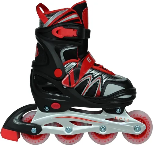 Epic Skates Drift - Patines en línea ajustables con ruedas con luz LED, negro/rojo, juvenil 1-4
