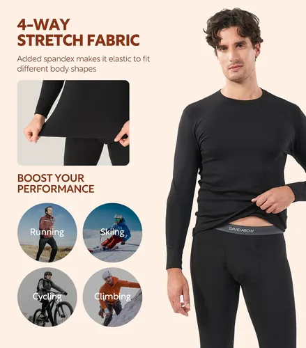 Miniatura 3 de DAVID ARCHY Thermal Underwear for Men Cotton Fleece Lined Men's Thermal Bottoms & Sets Stretch Base Layer Tops & Long Johns