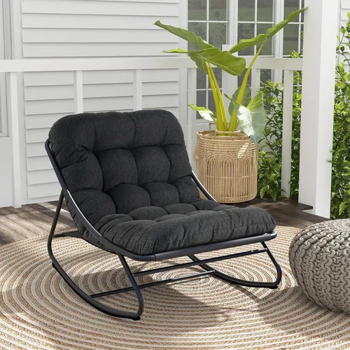 Grand patio Mecedora para exteriores, cojín acolchado reclinable para porche delantero, terraza, patio, patio trasero, cómoda mecedora para siesta,