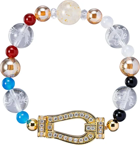 herradura dinero suerte pulsera japonés feng shui estiramiento hombres mujeres unisex guardián deidades magnífico fresco regalo casual, Cristal,