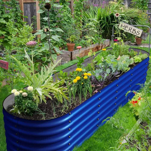 Miniatura 2 de OLLE Camas de jardín elevadas galvanizadas, cajas de metal 12 en 1 para plantas de exterior para verduras, azul cobalto de 17 pulgadas de alto