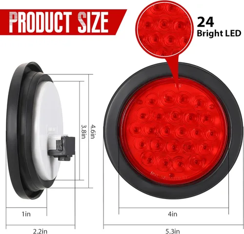 Miniatura 2 de Retisee 12 Piezas Luces Traseras LED Redondas de 4 Pulgadas para Remolque, 24 Luces LED para Remolque 12V, Señal de Freno Giro Reversa Cola Marcador