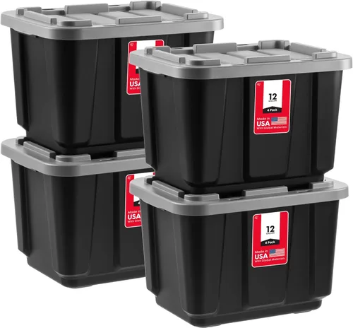 Miniatura 10 de IRIS USA Paquete de 4 contenedores de almacenamiento de 12 galones con tapas, fabricados en Estados Unidos, contenedores de plástico resistentes Rojo