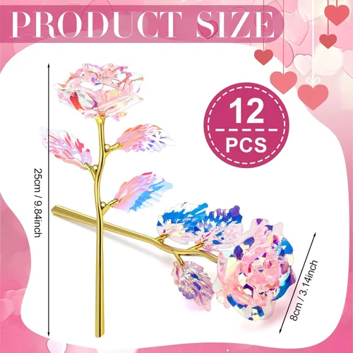 Miniatura 3 de Lyrow 12 rosas de galaxia con tallos, regalo para ella, rosa de cristal falsa preservada para siempre, 24 quilates, para decoración de cumpleaños