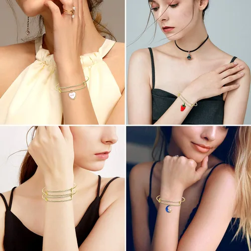 Miniatura 7 de UPINS 60 pulseras extensibles de alambre ajustable en blanco pulseras para mujeres DIY joyería fabricación, Metal Alambre de acero, Dorado