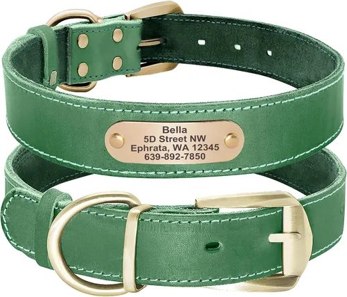 Miniatura 15 de Didog Collares de perro de cuero genuino con placa de identificación grabada, collar de perro de cuero suave personalizado con etiqueta de Azul