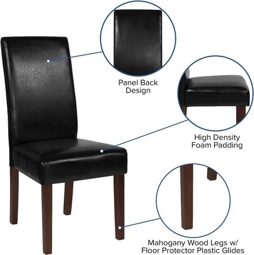 Miniatura 4 de Flash Furniture Greenwich Series Black LeatherSoft - Silla de comedor Parsons de mediados de siglo con parte trasera tapizada