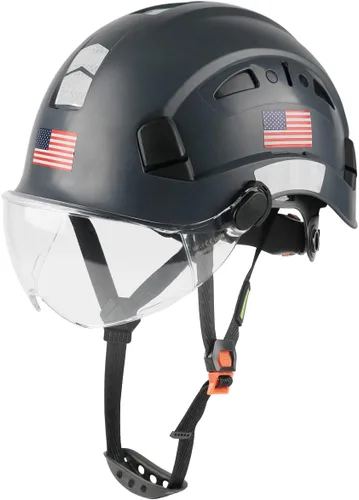 GREEN DEVIL Casco de Seguridad Casco Duro con Visera Correa de Barbilla Ajustable Ligero Ventilado ABS Casco de Trabajo para Hombres y Mujeres Gris
