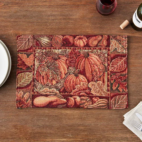 Miniatura 5 de Tapiz de lino violeta para cosecha de otoño, Acción de Gracias, hojas de otoño, girasoles, frutas, calabazas, tapiz tejido de algodón de poliéster