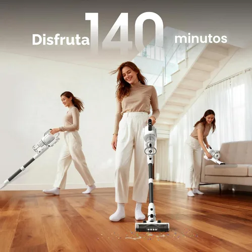 Miniatura 9 de Klarpul Aspiradora inalámbrica, 2 baterías, 140 minutos de tiempo de funcionamiento, 600 W, 50 Kpa, aspiradora inalámbrica, aspiradora de pie