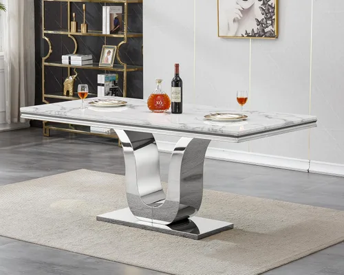 Miniatura 28 de Mesa de comedor de mármol negro para 4, 6, 70 pulgadas, moderna mesa de comedor de cocina dorada con base de acero inoxidable con diseño