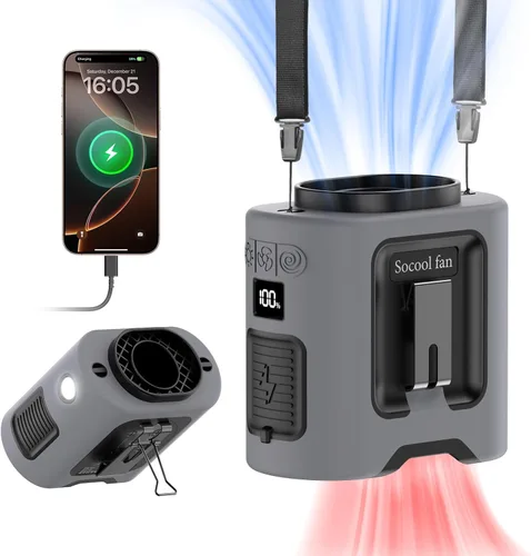 Miniatura 15 de Socool Ventilador de cintura portátil de 10000mAh con clip en cinturón portátil, ventilador personal recargable operado con batería con 5