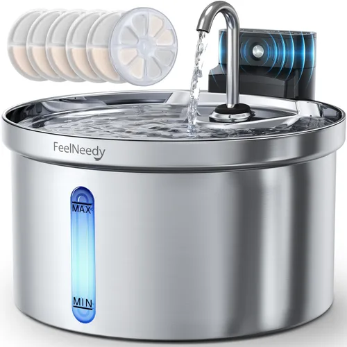 Miniatura 10 de Fuente de agua inalámbrica para gatos [Separación de agua y batería] FEELNEEDY Fuente para gatos operada por batería de 4000mAh, fuente
