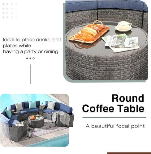 Miniatura 4 de SUNSITT Muebles de patio para exteriores, 11 piezas, juego de muebles de patio redondos seccionales de media luna, sofá curvado para exteriores