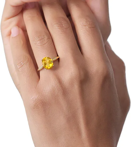 Miniatura 64 de Gem Stone King Anillo de compromiso de oro amarillo de 14 quilates de 2-3 quilates con piedra preciosa ovalada de 0.394 x 0.315 in y diamantes