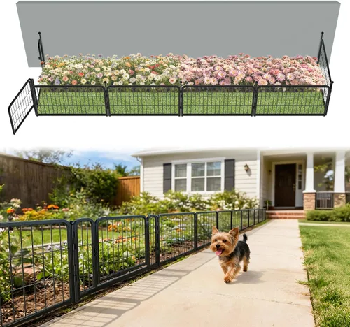 Miniatura 84 de FXW - Valla de jardín metálica y resistente para exteriores, barrera para perros y conejos, fácil instalación, negro, 24 pulgadas de alto x 29.6