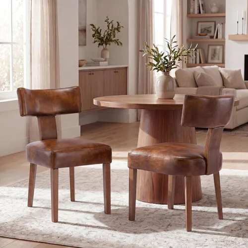 Miniatura 9 de VESCASA Juego de 2 sillas de comedor modernas de mediados de siglo, sillas de comedor tapizadas de lino con respaldo curvado ergonómico, patas