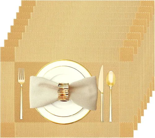 Miniatura 14 de Juego de 12 manteles individuales lavables y limpiables para mesa de comedor, cocina, interior y exterior, manteles individuales resistentes al
