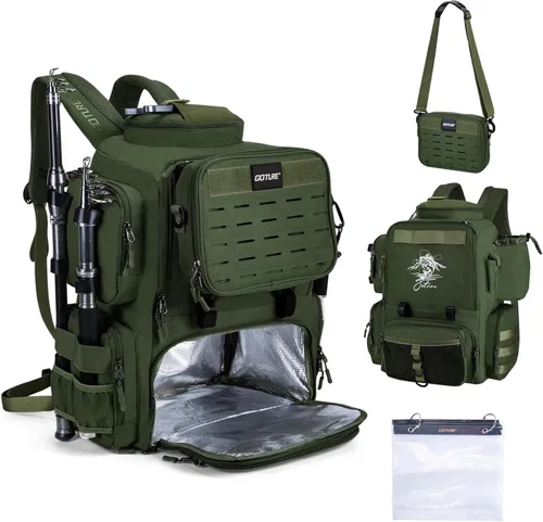 Miniatura 8 de Mochila de pesca Goture, mochila de equipo de pesca resistente al agua de 900D con soportes para cañas, bolsa de equipo de pesca de gran Rosa
