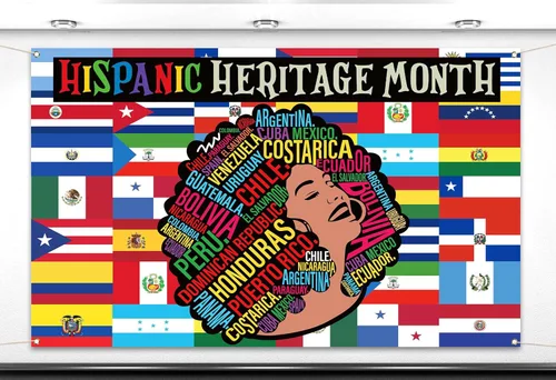 Nepnuser Decoración del mes de la herencia hispana, telón de fondo para cabina de fotos, 21 países de habla española, cultura, escuela, aula,