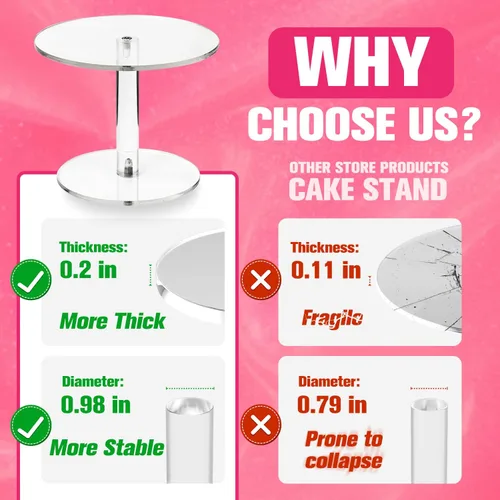 Miniatura 5 de WILLSIN Soporte de tarta acrílico, soportes de tarta redondos para mesa de postres, soporte de cupcakes transparente para fiesta de cumpleaños