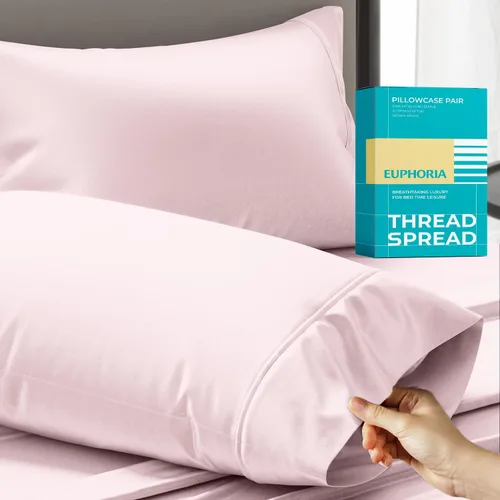 Miniatura 9 de THREAD SPREAD Fundas de almohada 100 % de algodón egipcio, fundas de almohada de 800 hilos, tamaño Queen / estándar, paquete de 2 unidades, suaves