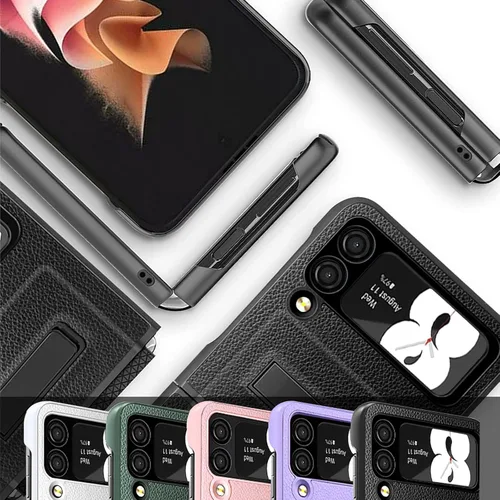 Miniatura 6 de Miimall Funda de lujo compatible con Samsung Galaxy Z Flip 3, protector de pantalla de cámara + protección de bisagra + funda delgada de cuero