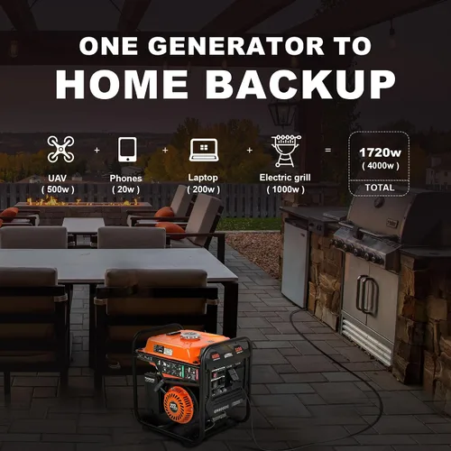 Miniatura 3 de GENMAX Generador inversor portátil de marco abierto de 4000 W, motor de 223 cc, con salida de RV de 30 A, potencia limpia (<5% THD) para campamento