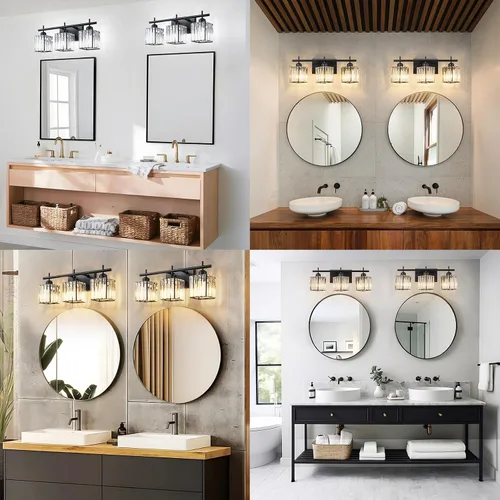 Miniatura 4 de Modernas luces de tocador de baño de cristal sobre el espejo, accesorios de iluminación de baño negro mate de 3 luces, accesorios de iluminación