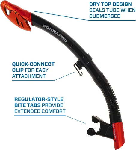 Miniatura 4 de SCUBAPRO Spectra Dry Snorkel with Purge Valve, Flexible Lower Corrugated Tube, Regulator-Style Mouthpiece and Quick-Connect Clip Negro