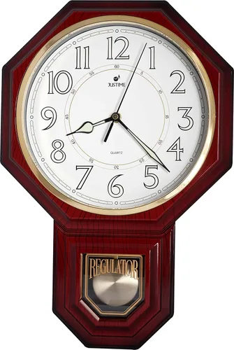 Miniatura 26 de JUSTIME Reloj de pared clásico vintage tradicional de estilo Schoolhouse, con péndulo y melodía Westminter cada hora, relojes de pared con melodía