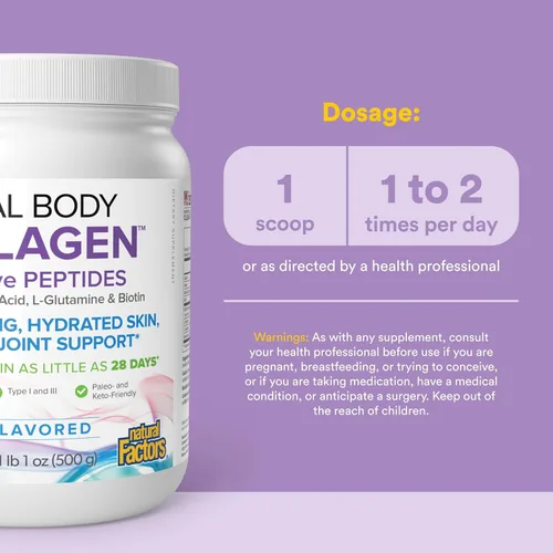 Miniatura 3 de Natural Factors Total Body Collagen - Suplemento de Colágeno Bioactivo para el Crecimiento del Cabello y las Uñas - Suplemento para la Piel