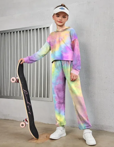 Miniatura 7 de Arshiner - Sudadera corta con capucha y manga larga con teñido batik para niñas