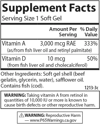 Miniatura 4 de Carlson - A y D, 10000 UI (3000 mcg RAE) Vitamina A, 400 UI (10 mcg) Vitamina D3, Apoyo a la Visión, Salud de la Piel, 300 Geles Suaves