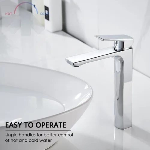 Miniatura 4 de VOTON Grifo de fregadero cromado de latón macizo, grifo alto de una sola manija para lavamanos de baño, grifo para lavabo de latón macizo, grifo