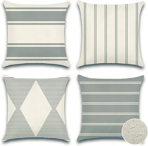 OTOSTAR Juego de 4 fundas de almohada decorativas impermeables para exteriores, fundas decorativas geométricas de 18 x 18 pulgadas, fundas cuadradas