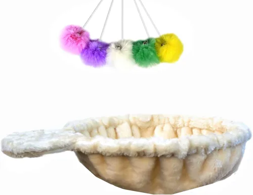 SHENGOCASE Hamaca tipo tumbona para nido beige de 13 pulgadas para reemplazo de torre de árbol de gato, paquete de 5 juguetes de bolas colgantes con