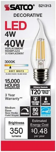Miniatura 4 de Satco S21313 4CA10/LED/930/CL/120V/E26-paquete de 6