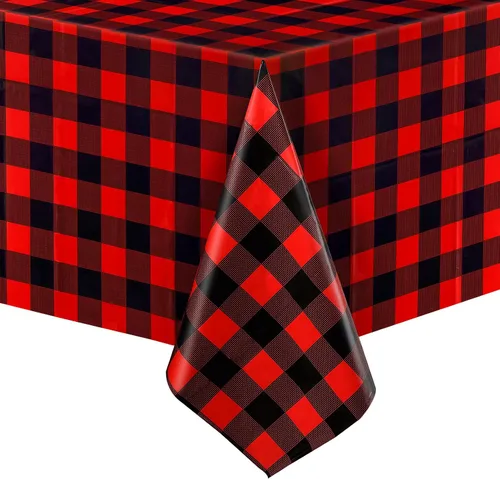 Miniatura 7 de Boao Mantel a cuadros de plástico grande de 51 x 71 pulgadas, 3 unidades, color rojo y negro, para Halloween, Navidad, picnic, campamento