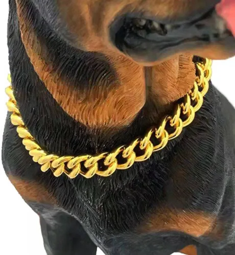 Miniatura 5 de Collar de cadena dorada para perro, estilo minimalista, con eslabones cubanos de metal para perros medianos y grandes, mascotas, resistente, a