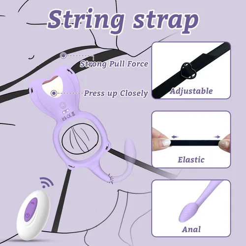Miniatura 6 de Vibrador portátil para parejas, juguete sexual 3 en 1 manos libres, anillo de pene para intimidad nocturna, 9 modos de silicona suave BDSM