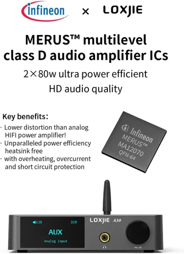 Miniatura 6 de LOXJIE Amplificador de potencia de audio estéreo de alta fidelidad A30 y amplificador de auriculares, amplificador de chip MA12070 clase D