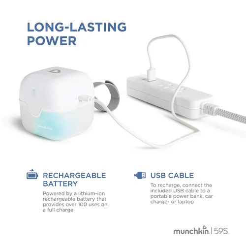 Miniatura 2 de Munchkin® Esterilizador UV portátil Plus con batería recargable, mini desinfectante de luz UV elimina el 99.99% de los gérmenes en 59 segundos