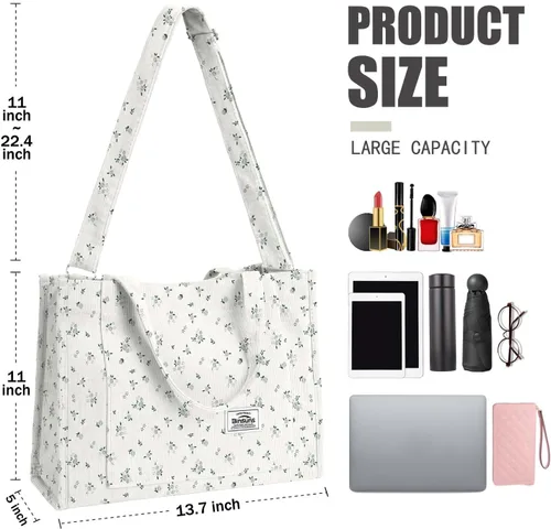 Miniatura 4 de Corduroy Tote Bag for Women Small Satchel Bag Mini Tote Bag Aesthetic Crossbody Handbag - School Work Travel Shopping