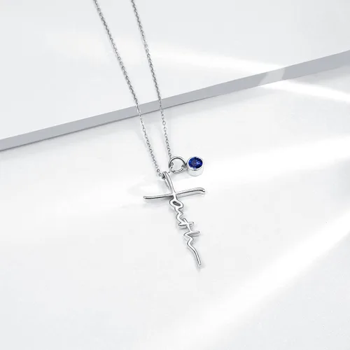 Miniatura 3 de PRAYMOS - Collar de plata de ley 925 con dije de cruz lateral, para mujer, ópalo sintético, cadena de 18 pulgadas y extensor ajustable de 2 pulgadas